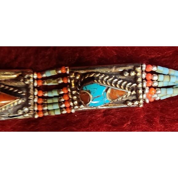 Sterling Silver .925 Coral, Turquoise Bracelet Balinese Made - Picture 6 of 10